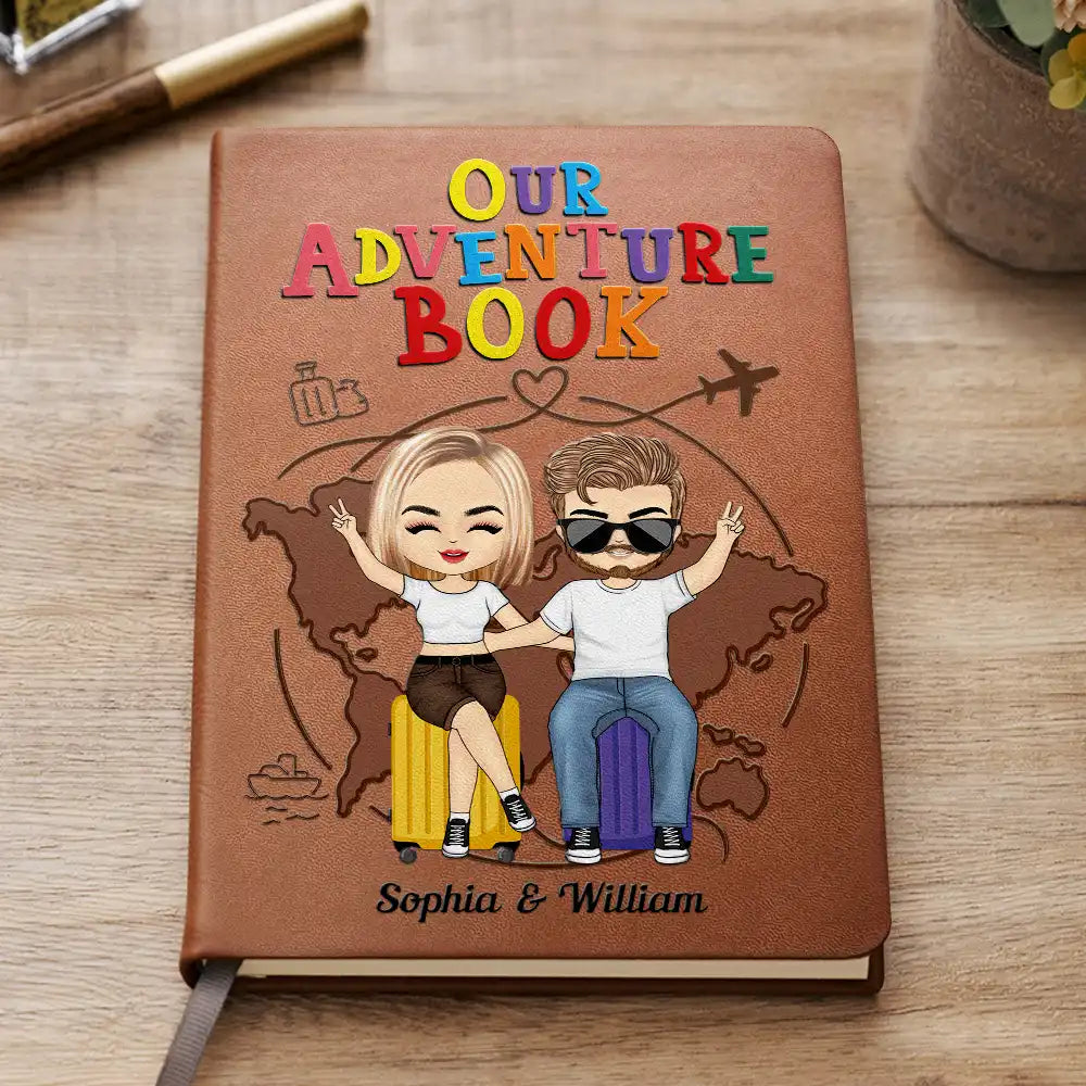 Notre carnet d'aventures Voyage en couple - Journal en cuir personnalisé