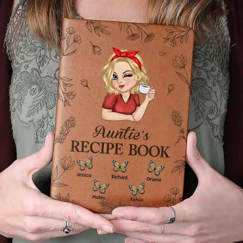 Grandma Mom Auntie Butterfly Recipe Cookbook - Personalized Leather Journal