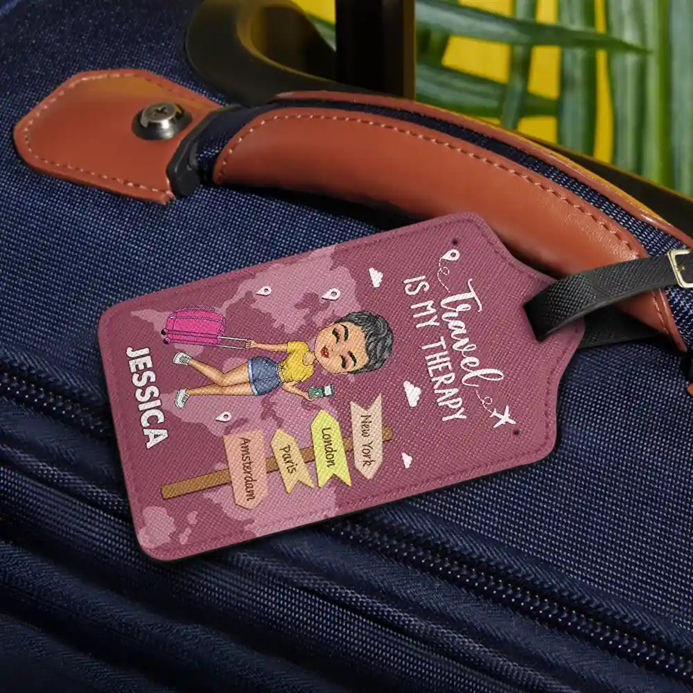 Adventure Awaits Travel Is My Therapy - Personalized Luggage Tag