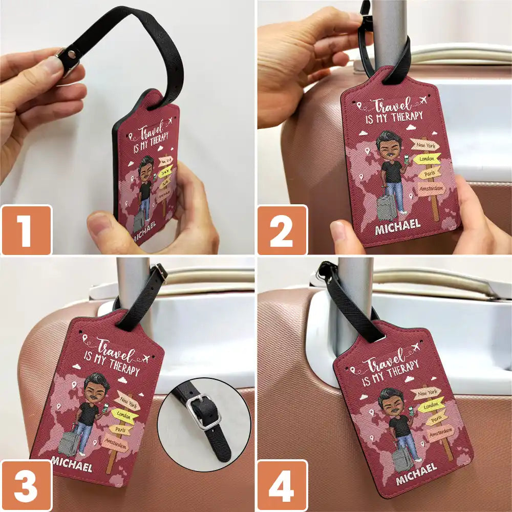 L'aventure vous attend, le voyage est ma thérapie - Étiquette de bagage personnalisée 