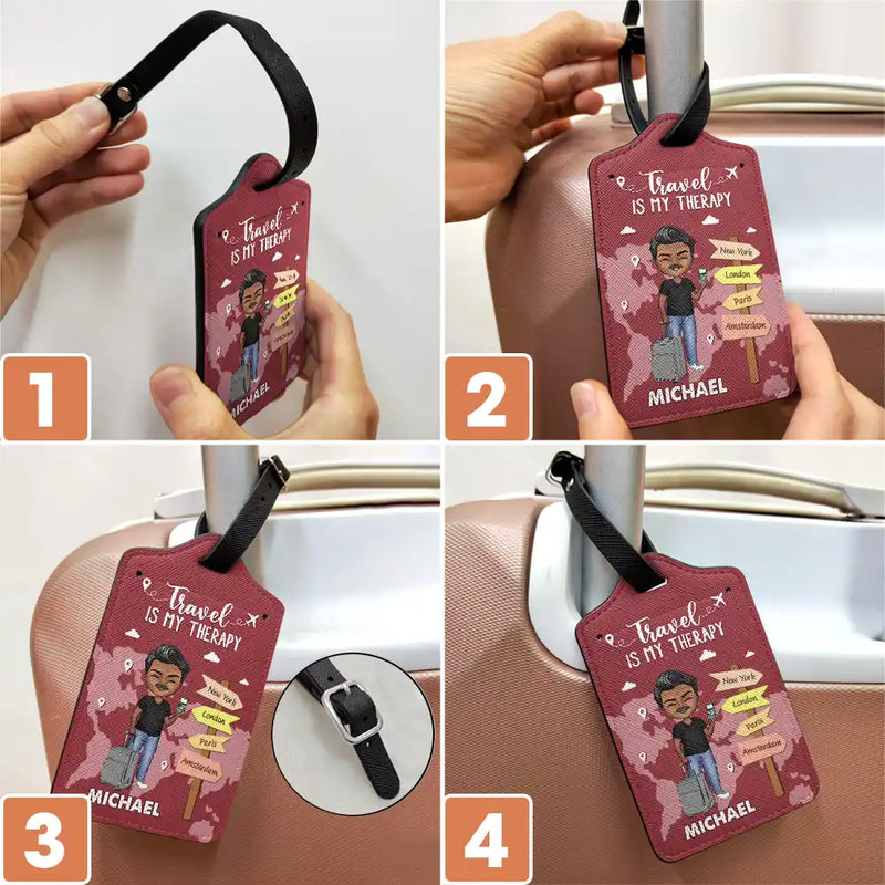 Adventure Awaits Travel Is My Therapy - Personalized Luggage Tag