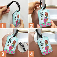 Étiquette de bagage personnalisée avec monogramme floral et fille tropicale 