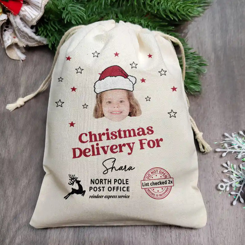Custom Photo Christmas Delivery Gift Bag - Personalized Favor Bag
