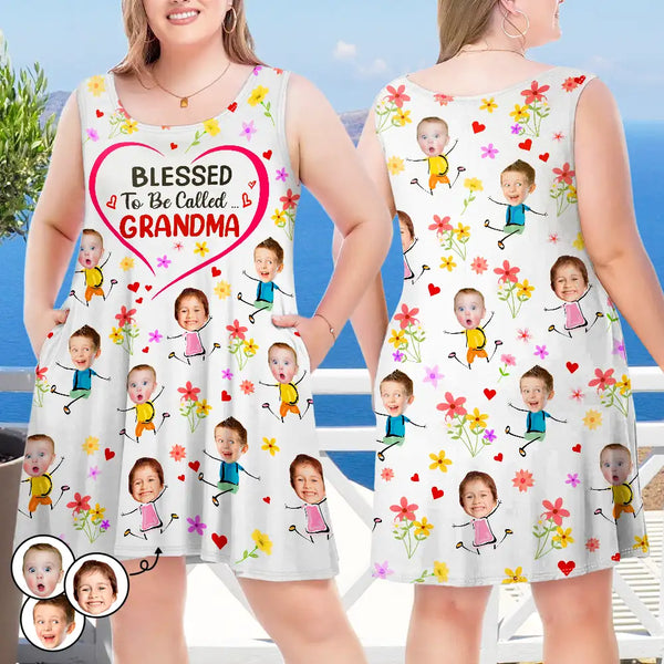 Custom Photo Bless To Be Called Grandma Nana - Personalized Sleeveless Tank Dress