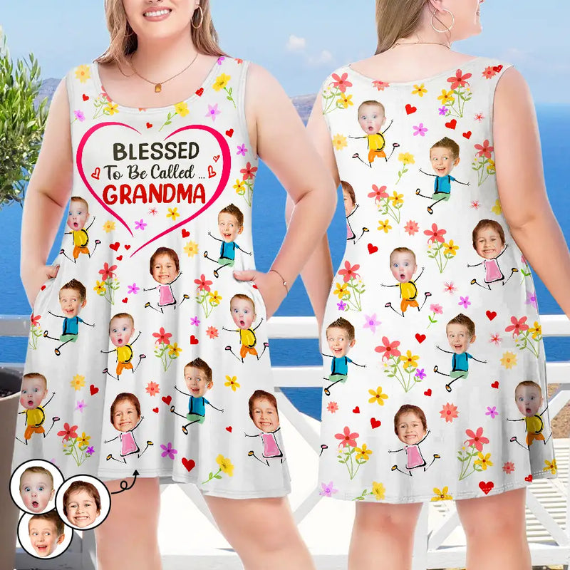 Custom Photo Bless To Be Called Grandma Nana - Personalized Sleeveless Tank Dress
