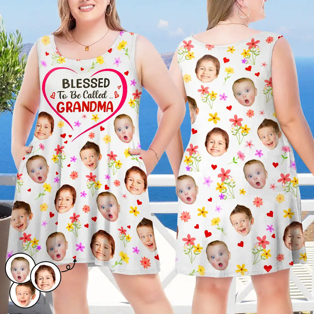 Custom Photo Bless To Be Called Grandma Nana Mom - Personalized Sleeveless Tank Dress