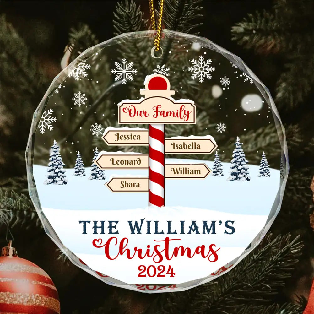 Christmas Noth Pole Family - Personalized Circle Glass Ornament