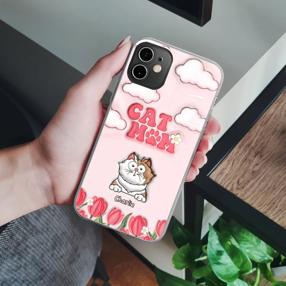 Dog Mom Cat Mom Fur Mom Flower - 3D Inflated Effect Printed Personalized Clear Phone Case