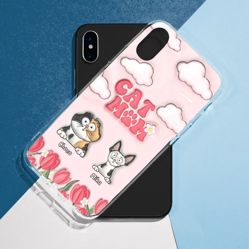 Dog Mom Cat Mom Fur Mom Flower - 3D Inflated Effect Printed Personalized Clear Phone Case