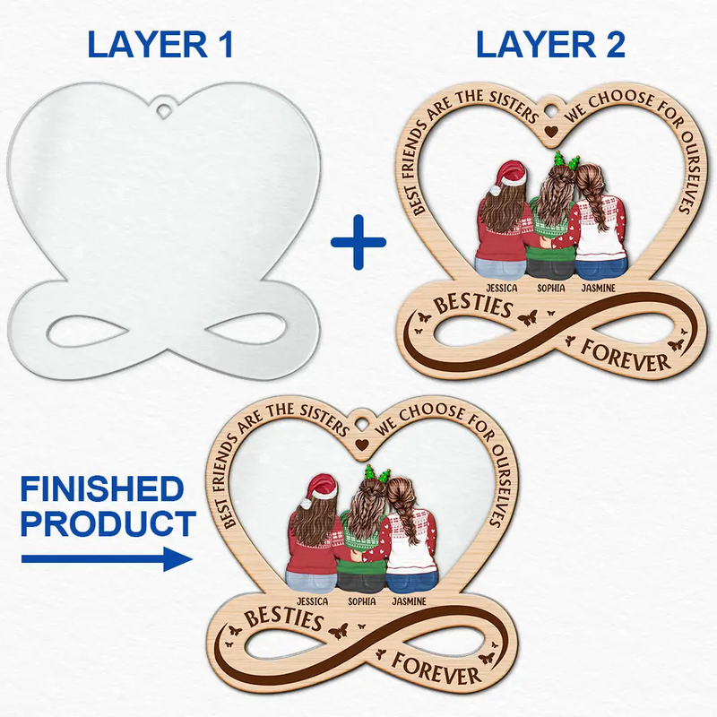 Besties Forever Not Sisters By Blood But Sisters By Heart - Personalized 2-Layered Mix Ornament