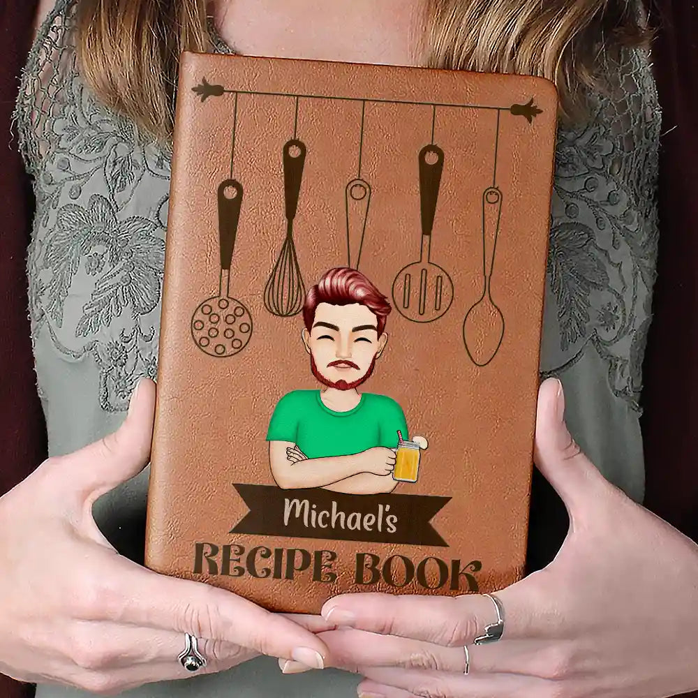 Cartoon Man Recipe CookBook - Personalized Leather Journal