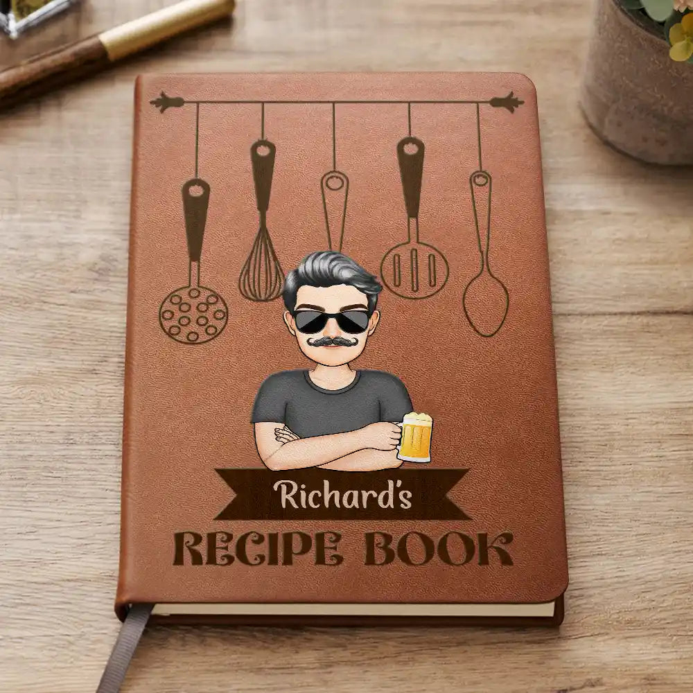 Cartoon Man Recipe CookBook - Personalized Leather Journal