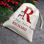 Sac cadeau personnalisé avec monogramme « Bonhomme de neige Joyeux Noël » 