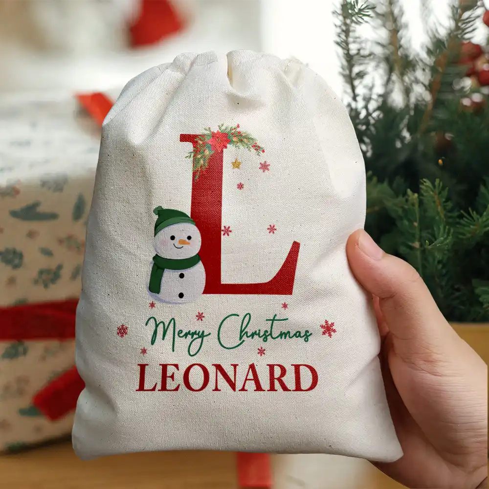 Sac cadeau personnalisé avec monogramme « Bonhomme de neige Joyeux Noël » 