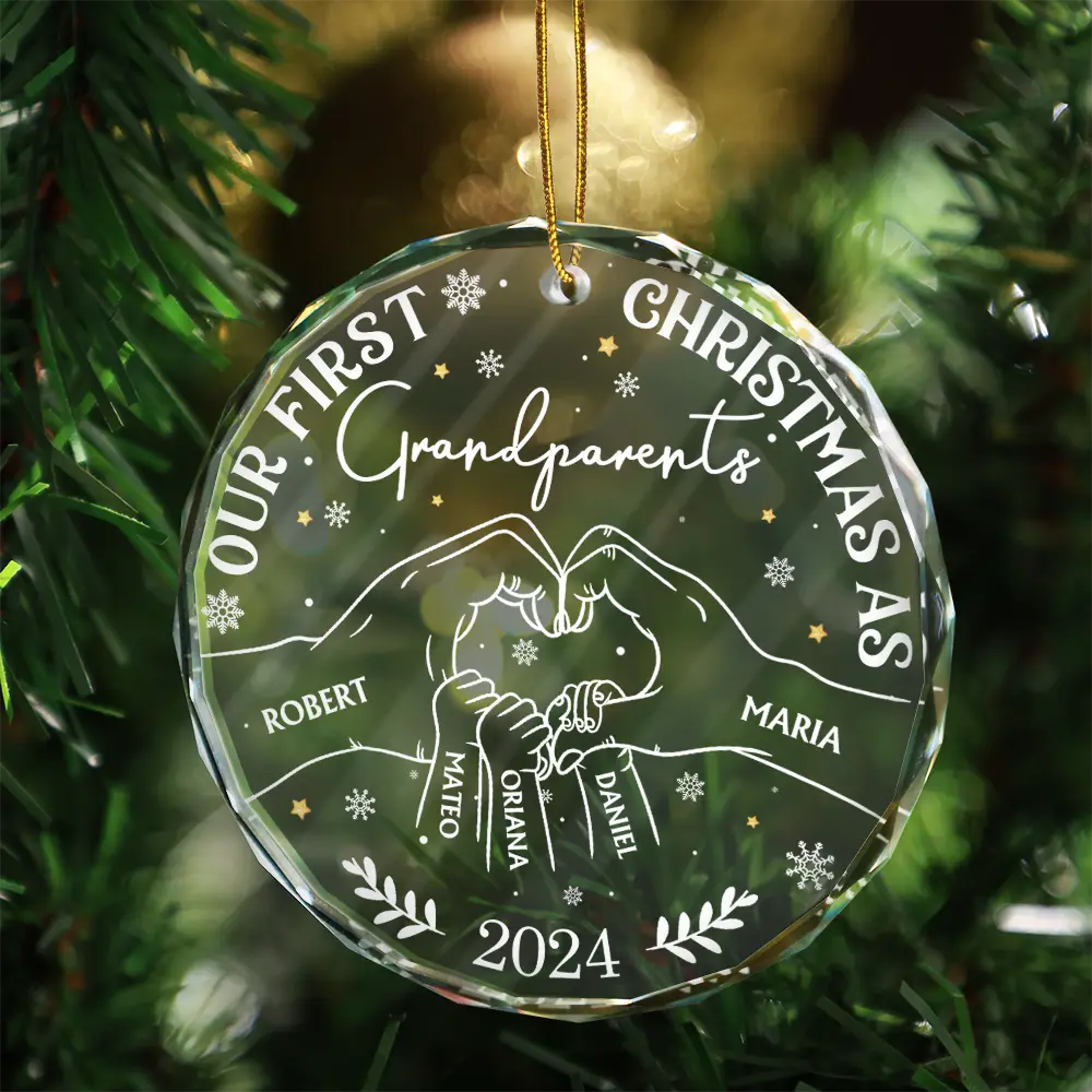Our First Christmas As Grandparents - Personalized Circle Glass Ornament