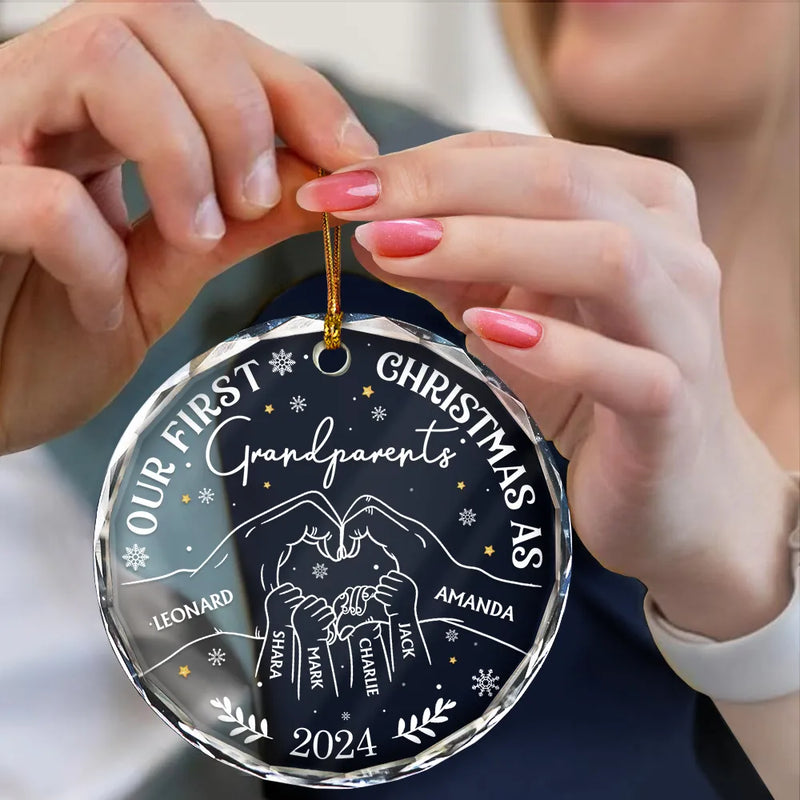 Our First Christmas As Grandparents - Personalized Circle Glass Ornament