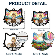 Cat Mom With Funny Cats - Personalized Window Hanging Suncatcher Ornament