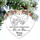 Holding Hands Our First Christmas - Personalized Heart Ceramic Ornament