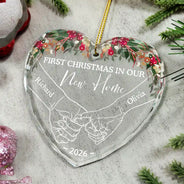 Holding Hands First Christmas Couple - Personalized Heart Shaped Glass Ornament