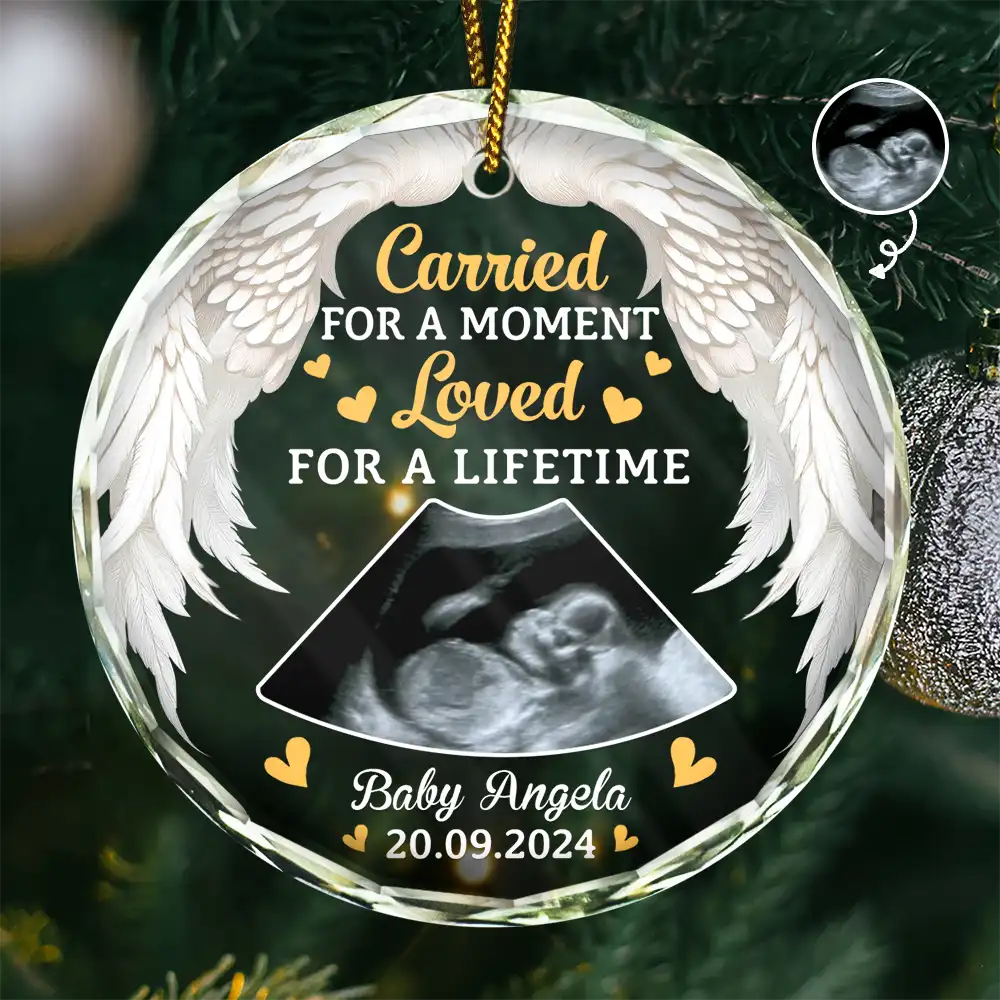 Custom Photo Memorial Carried For A Moment Loved For A Lifetime - Personalized Circle Glass Ornament