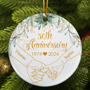 Gift For Couples - Holding Hands Couples Anniversary - Personalized Circle Ceramic Ornament