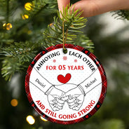 Gift For Couples - Holding Hands Old Couple Annoying Each Other - Personalized Circle Ceramic Ornament
