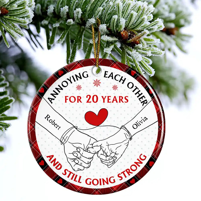 Gift For Couples - Holding Hands Old Couple Annoying Each Other - Personalized Circle Ceramic Ornament