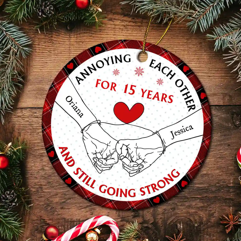 Gift For Couples - Holding Hands Old Couple Annoying Each Other - Personalized Circle Ceramic Ornament