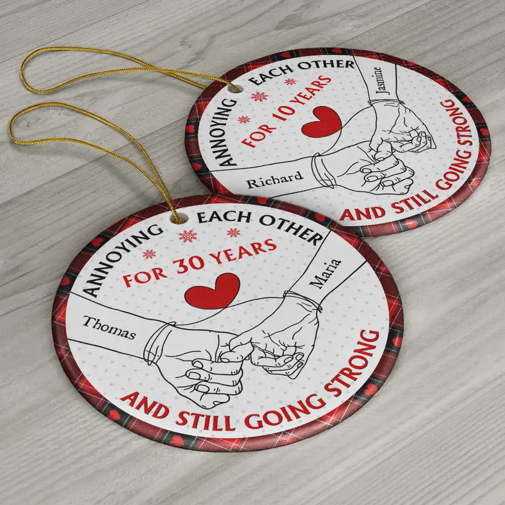 Gift For Couples - Holding Hands Old Couple Annoying Each Other - Personalized Circle Ceramic Ornament