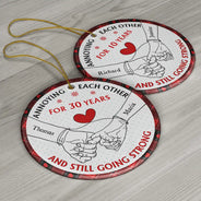 Gift For Couples - Holding Hands Old Couple Annoying Each Other - Personalized Circle Ceramic Ornament