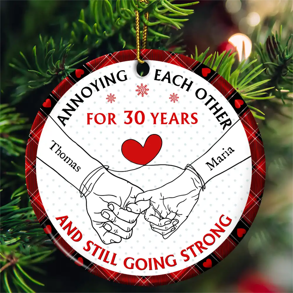 Holding Hands Old Couple Annoying Each Other - Personalized Circle Ceramic Ornament