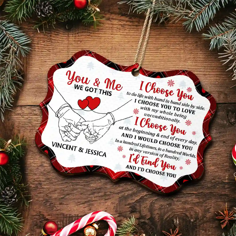 Gift For Couples - I Choose You To Do Life With Hand In Hand - Personalized Medallion Wooden Ornament