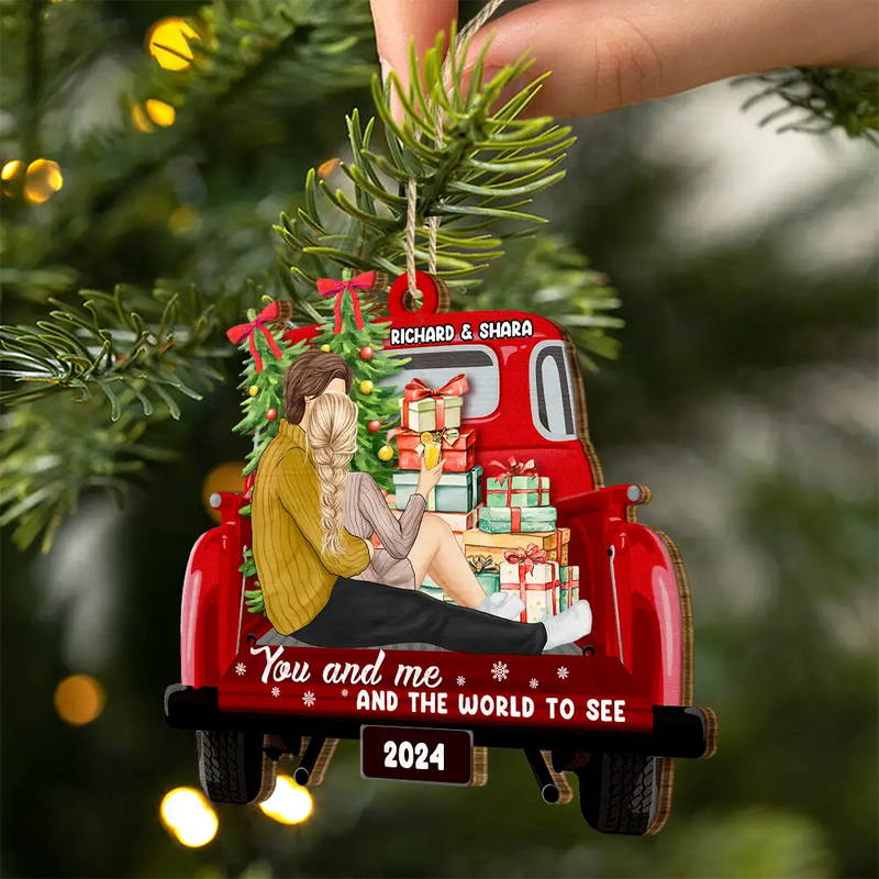 Gift For Couples - Side Sitting Couple You And Me And The World To See - Personalized Custom Shaped Wooden Ornament