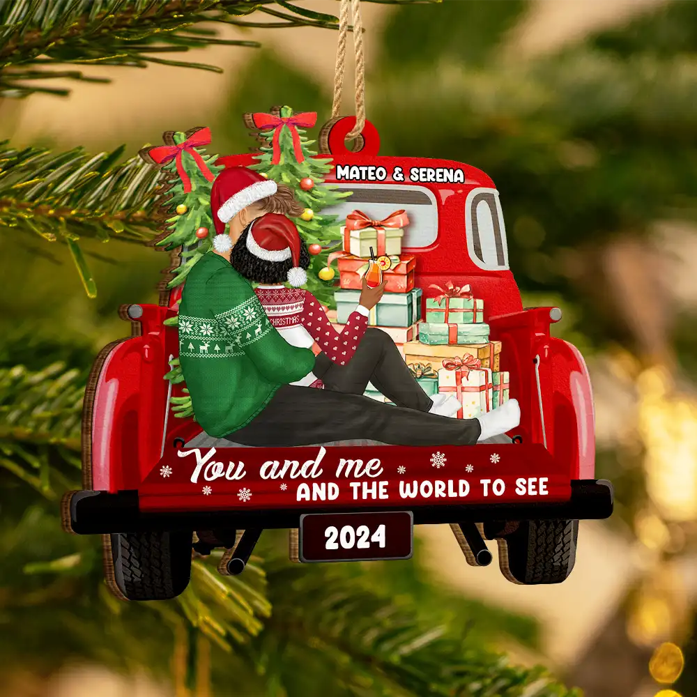 Gift For Couples - Side Sitting Couple You And Me And The World To See - Personalized Custom Shaped Wooden Ornament