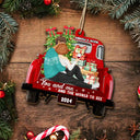 Gift For Couples - Side Sitting Couple You And Me And The World To See - Personalized Custom Shaped Wooden Ornament