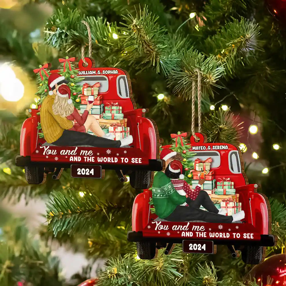 Gift For Couples - Side Sitting Couple You And Me And The World To See - Personalized Custom Shaped Wooden Ornament