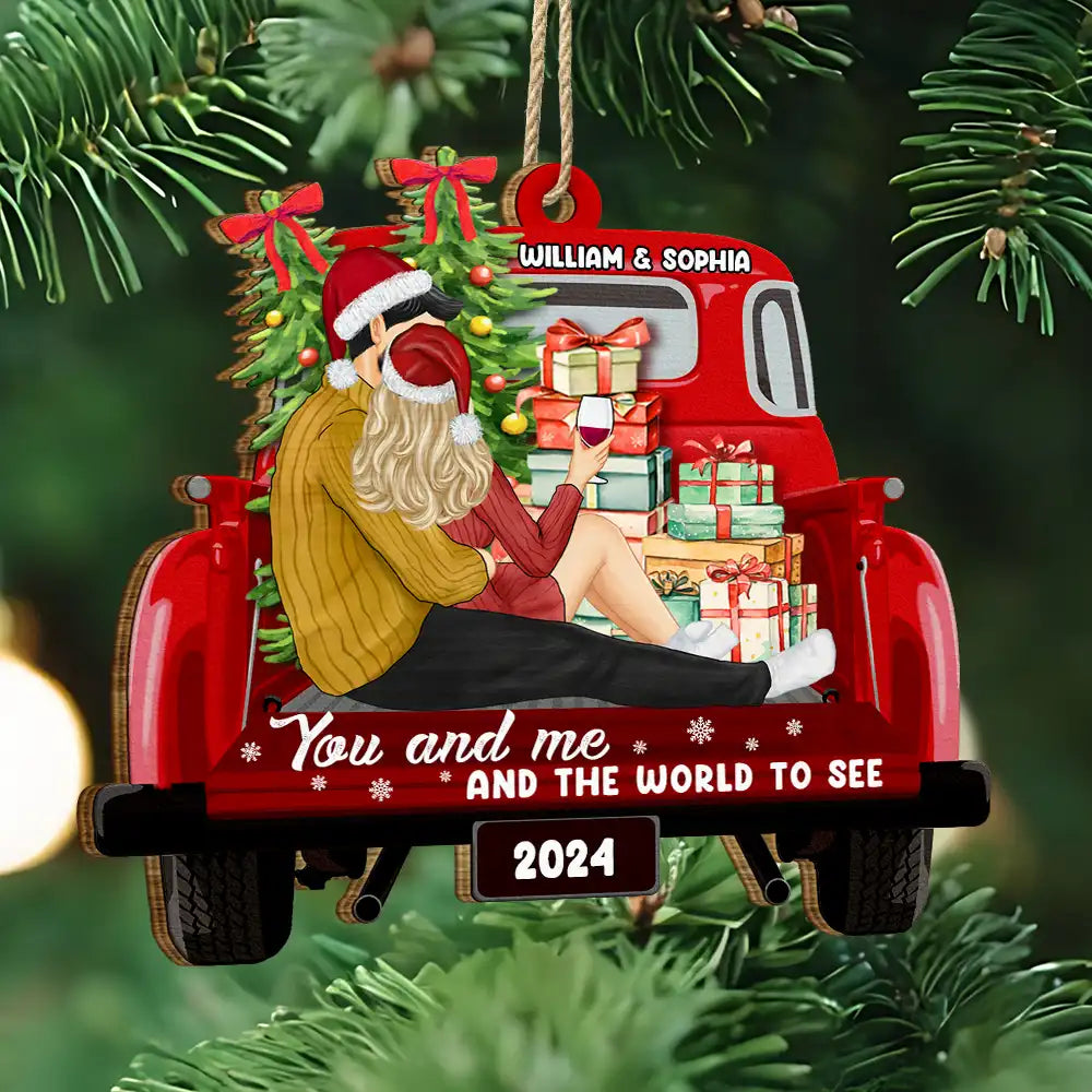 Side Sitting Couple You And Me And The World To See - Personalized Custom Shaped Wooden Ornament