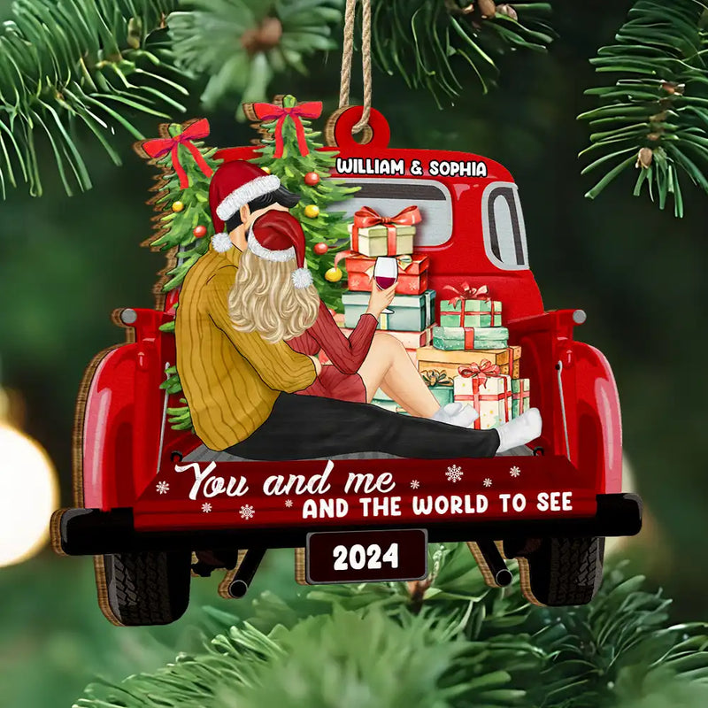 Gift For Couples - Side Sitting Couple You And Me And The World To See - Personalized Custom Shaped Wooden Ornament