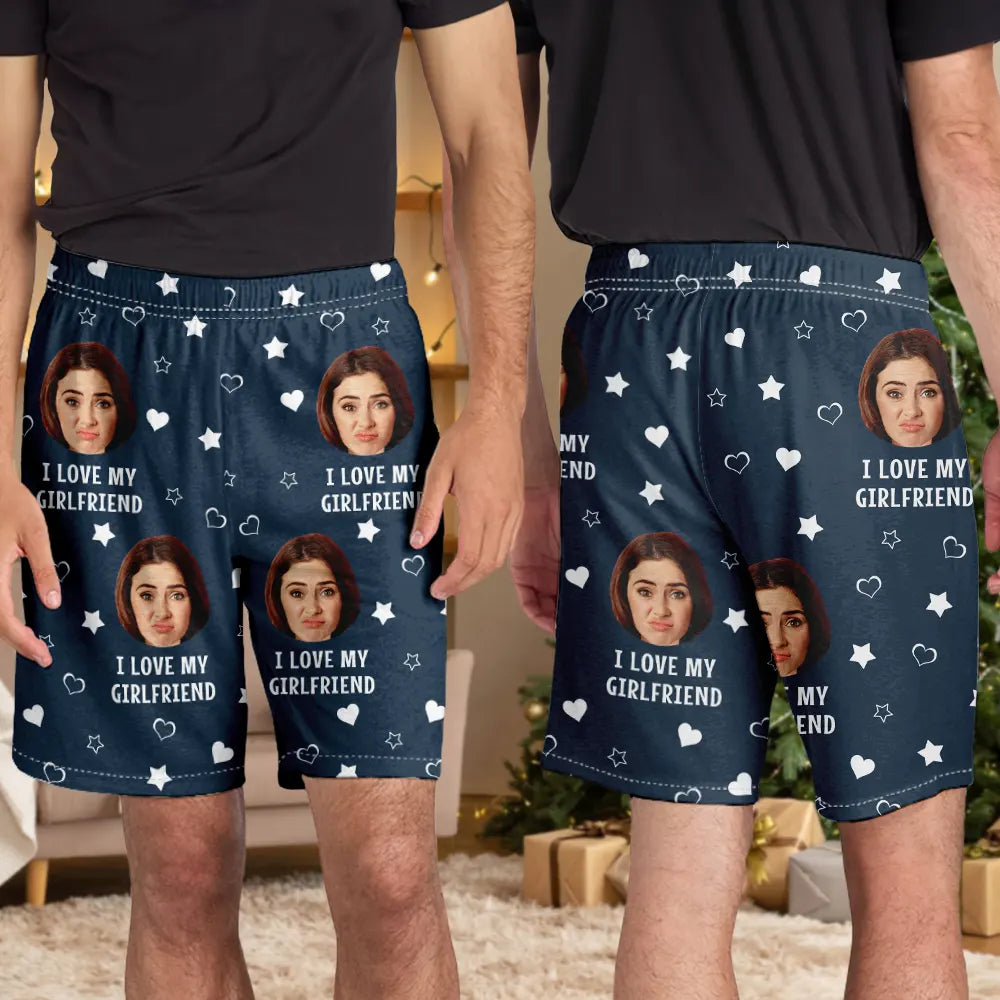 Gift For Couples, Gift For Husband, Gift For Wife ,Gift For Boyfriend, Gift For Girlfriend - Custom Photo Funny I Love My Lover - Personalized Pajama Shorts