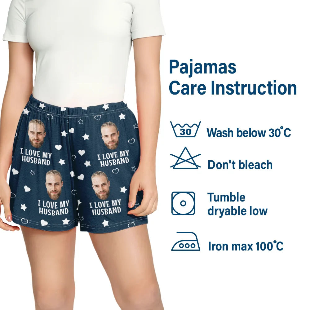 Gift For Couples, Gift For Husband, Gift For Wife ,Gift For Boyfriend, Gift For Girlfriend - Custom Photo Funny I Love My Lover - Personalized Pajama Shorts