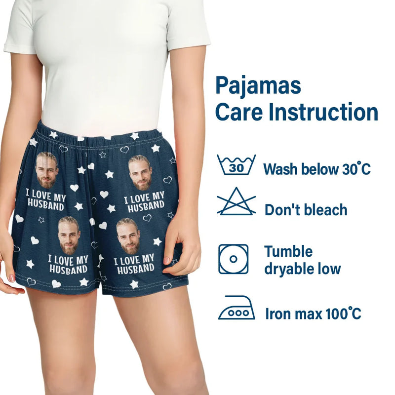 Gift For Couples, Gift For Husband, Gift For Wife ,Gift For Boyfriend, Gift For Girlfriend - Custom Photo Funny I Love My Lover - Personalized Pajama Shorts