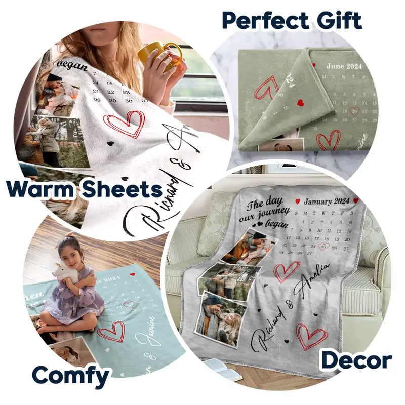 Gift For Couples,Gift For Husband,Gift For Wife,Custom Photo,Love - Custom Photo Calendar Couple The Day Our Journey Began - Personalized Fleece Blanket, Sherpa Blanket