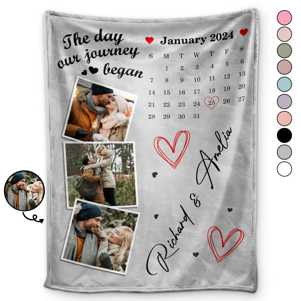 Gift For Couples,Gift For Husband,Gift For Wife,Custom Photo,Love - Custom Photo Calendar Couple The Day Our Journey Began - Personalized Fleece Blanket, Sherpa Blanket