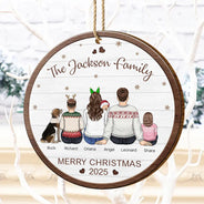 Family, Parents, Gift For Kids, Pet Lovers, Dog Lovers, Cat Lovers - Merry Christmas Family With Pets - Personalized Custom Shaped Wooden Ornament