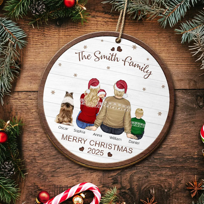 Family, Parents, Gift For Kids, Pet Lovers, Dog Lovers, Cat Lovers - Merry Christmas Family With Pets - Personalized Custom Shaped Wooden Ornament