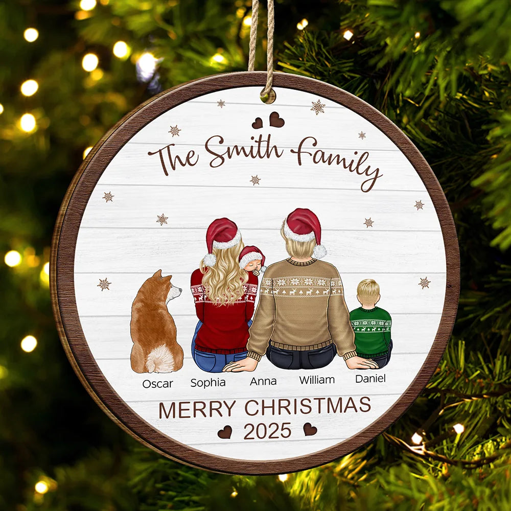 Family, Parents, Gift For Kids, Pet Lovers, Dog Lovers, Cat Lovers - Merry Christmas Family With Pets - Personalized Custom Shaped Wooden Ornament