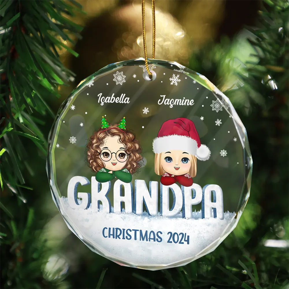 Family, Gift For Grandparents - Nana Papa Grandkids Christmas Grandparents - Personalized Circle Glass Ornament