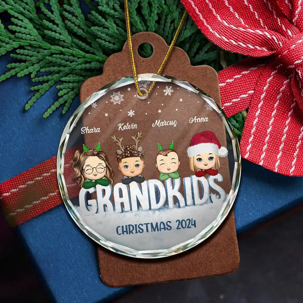 Family, Gift For Grandparents - Nana Papa Grandkids Christmas Grandparents - Personalized Circle Glass Ornament
