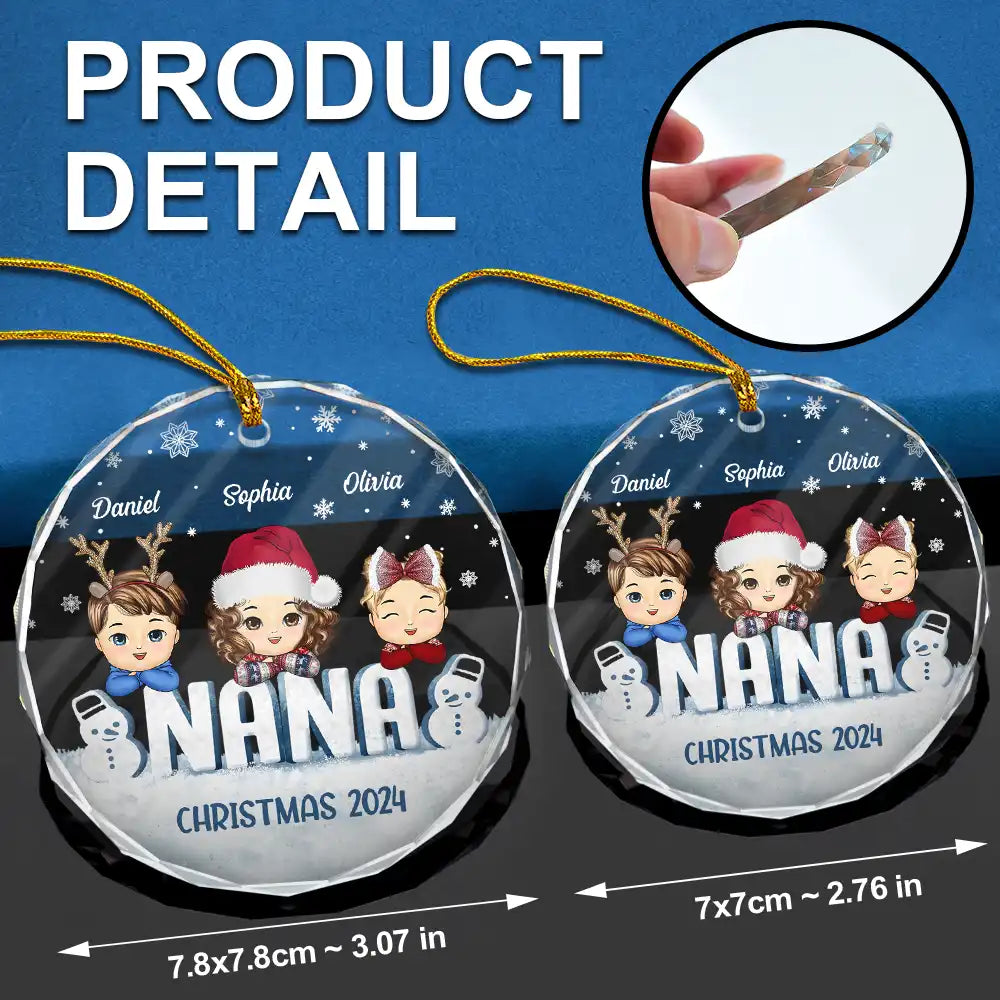 Family, Gift For Grandparents - Nana Papa Grandkids Christmas Grandparents - Personalized Circle Glass Ornament
