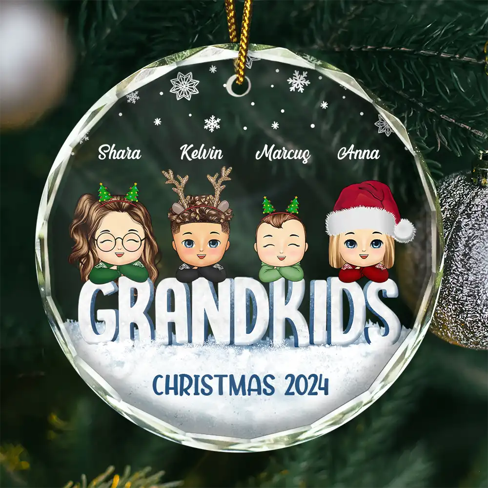 Nana Papa Grandkids Christmas Grandparents - Personalized Circle Glass Ornament